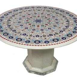 90 cm Pietra Dura Marble Coffee Table Florentine Mosaic Inlaid Living Room Marble Inlay - White - thumbnail 4