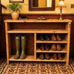 Handmade Rustic Hall Table Entryway Shoe Rack Shelving Unit - thumbnail 2