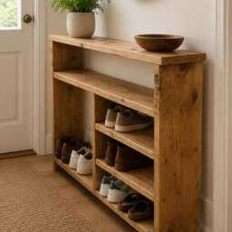 Handmade Rustic Hall Table Entryway Shoe Rack Shelving Unit - thumbnail 3