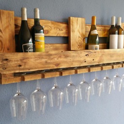 Vintage Wine Rack Pallet, Wooden Shelf, Rustic, Bottle Rack, Reclaimed Wood, Wall Hanging Gift Bar, Glasses, Industrial - thumbnail 4