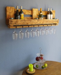 Vintage Wine Rack Pallet, Wooden Shelf, Rustic, Bottle Rack, Reclaimed Wood, Wall Hanging Gift Bar, Glasses, Industrial