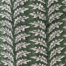 Block Print Linen Pillow Cover Green Oak Leaf Design - thumbnail 3
