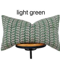Block Print Linen Pillow Cover Green Oak Leaf Design - thumbnail 2