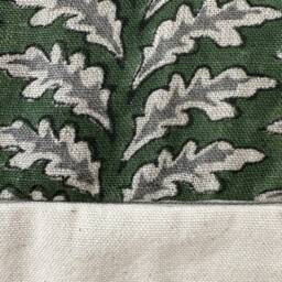 Block Print Linen Pillow Cover Green Oak Leaf Design - thumbnail 4