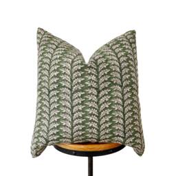 Block Print Linen Pillow Cover Green Oak Leaf Design - thumbnail 1