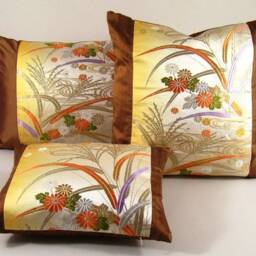Autumn Floral Pillow Cover Vintage Japanese Obi Silk Brocade, Fits 18 - thumbnail 4