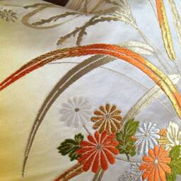 Autumn Floral Pillow Cover Vintage Japanese Obi Silk Brocade, Fits 18 - thumbnail 3
