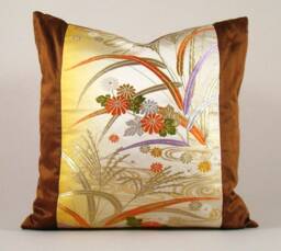 Autumn Floral Pillow Cover Vintage Japanese Obi Silk Brocade, Fits 18