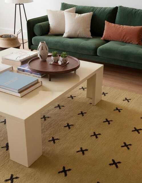 Handwoven Wool Kilim Rug Modern Turkish Design, Mustard Minimalist Decor - image 1