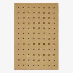 Handwoven Wool Kilim Rug Modern Turkish Design, Mustard Minimalist Decor - thumbnail 3