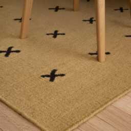 Handwoven Wool Kilim Rug Modern Turkish Design, Mustard Minimalist Decor - thumbnail 2