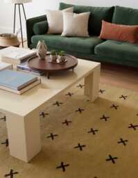 Handwoven Wool Kilim Rug Modern Turkish Design, Mustard Minimalist Decor - thumbnail 1