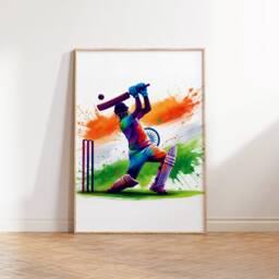 Cricket Print Set - India Flag Watercolour Poster Prints - Wall Art Gift For Cricketer Artwork Boys Room - thumbnail 2