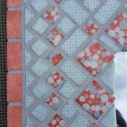 Mirror Mosaic Enamels Blue Red Coral Glass Print Patchwork Fabric - thumbnail 2
