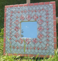Mirror Mosaic Enamels Blue Red Coral Glass Print Patchwork Fabric