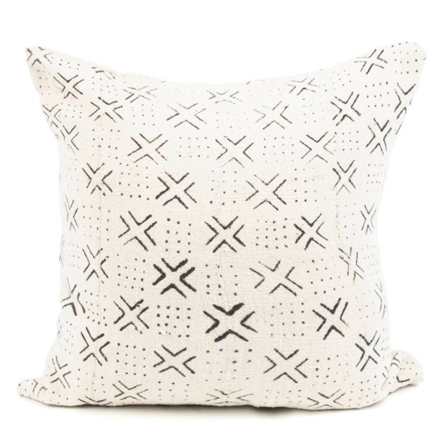 African Mud Cloth Pillow Cover, White Geometric Print, Handwoven Cotton - image 1