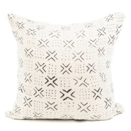African Mud Cloth Pillow Cover, White Geometric Print, Handwoven Cotton - thumbnail 1