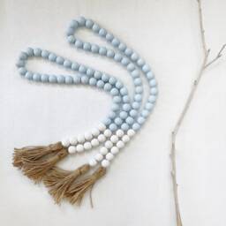 Boho Beaded Curtain Tiebacks Jute Tassel Wooden Ties - thumbnail 4