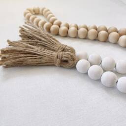 Boho Beaded Curtain Tiebacks Jute Tassel Wooden Ties - thumbnail 3