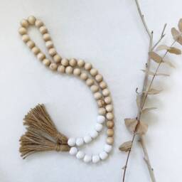Boho Beaded Curtain Tiebacks Jute Tassel Wooden Ties - thumbnail 2