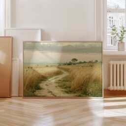 Golden Meadow Path Poster, Country Landscape Print, Paper Wall Art - thumbnail 4