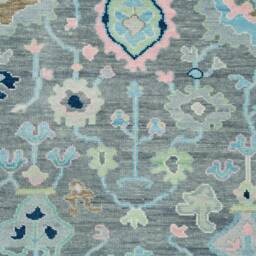 Gray Oushak Wool Rug, Light Pink, Green, Blue Floral Carpet, Custom Size Ar_3325 - thumbnail 2
