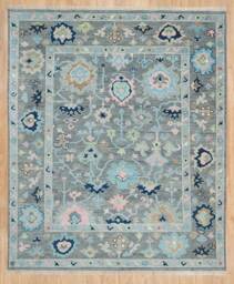 Gray Oushak Wool Rug, Light Pink, Green, Blue Floral Carpet, Custom Size Ar_3325 - thumbnail 1