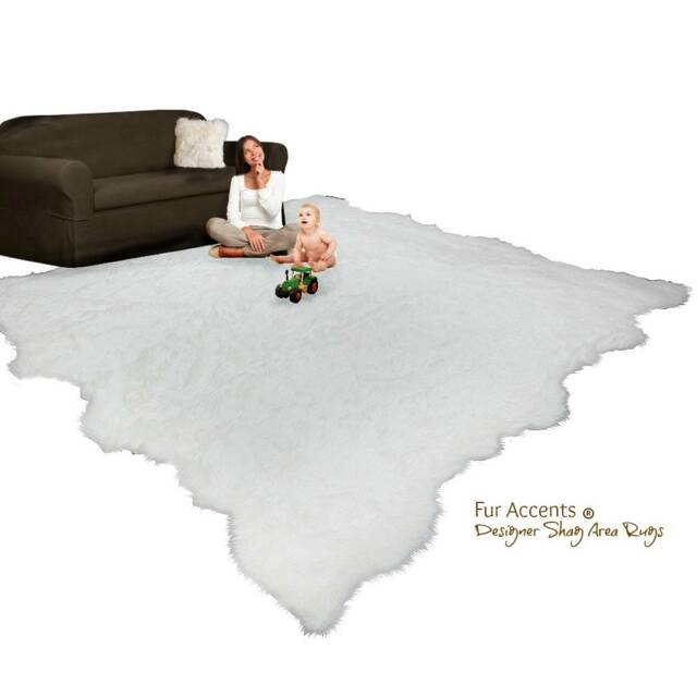 Large Faux Fur Sheepskin Rug - Shaggy White Accent Rug, Handmade Usa - image 1