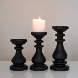 Cool Black Candle Holders Set 3 Rustic Sticks Three Wooden Decor Centerpiece Turned Wood Pillars Black Home Design Magic Cool - thumbnail 2