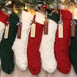 Personalized Wooden Sign Christmas Stockings, Custom Name Knitted Family Keepsake - thumbnail 2