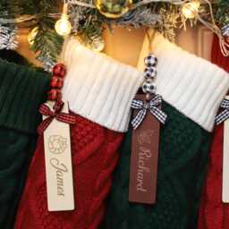 Personalized Wooden Sign Christmas Stockings, Custom Name Knitted Family Keepsake - thumbnail 4