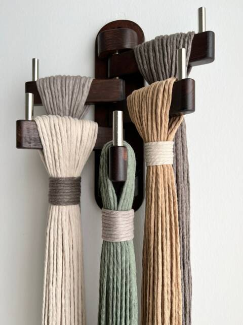 3D Fiber Art Wall Hanging Multicolored Textile Sculpture, Wood Accents - image 1