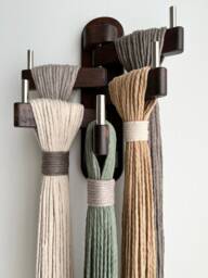 3D Fiber Art Wall Hanging Multicolored Textile Sculpture, Wood Accents - thumbnail 1