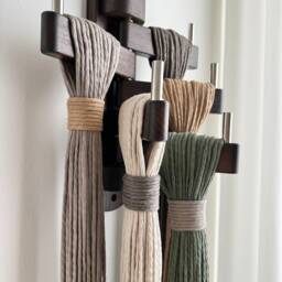 3D Fiber Art Wall Hanging Multicolored Textile Sculpture, Wood Accents - thumbnail 2