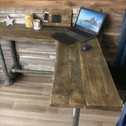 Corner Office Desk - Two Board, Custom Made From Reclaimed Scaffold Boards & Tubes For Rustic, Industrial Look - The Highfield - thumbnail 3