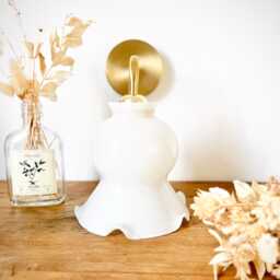 Vintage Wall Sconce Or Portable Lamp in White Opaline Glass - Soft Elegance & Retro Charm - thumbnail 2