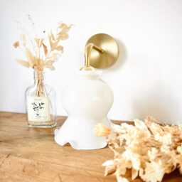 Vintage Wall Sconce Or Portable Lamp in White Opaline Glass - Soft Elegance & Retro Charm - thumbnail 3