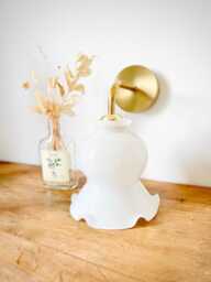 Vintage Wall Sconce Or Portable Lamp in White Opaline Glass - Soft Elegance & Retro Charm