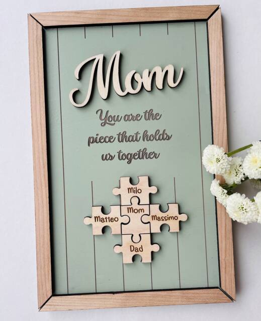 Mom Puzzle Sign Mother's Day Gift From Kids Husband Custom Engraved Wood Piece That Holds Us Together Grandma Personalized Unique - image 1