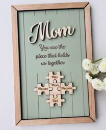 Mom Puzzle Sign Mother's Day Gift From Kids Husband Custom Engraved Wood Piece That Holds Us Together Grandma Personalized Unique - thumbnail 1