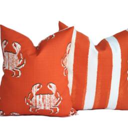 One Quality Outdoor Pillow Cover, Orange Striped, Decorative Throw Pillow, Accent Tropical Case - thumbnail 2