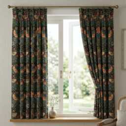 Custom Made William Morris Strawberry Thief Black Blackout/Lining Curtains Pinch /Triple Pleat - thumbnail 1