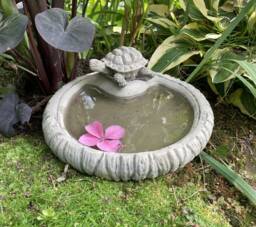 Reconstituted Stone Garden Log Style Bird Bath Top & Turtle/Feeder Ornament
