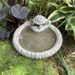 Reconstituted Stone Garden Log Style Bird Bath Top & Turtle/Feeder Ornament - thumbnail 3