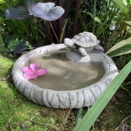 Reconstituted Stone Garden Log Style Bird Bath Top & Turtle/Feeder Ornament - thumbnail 2