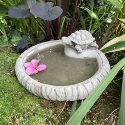 Reconstituted Stone Garden Log Style Bird Bath Top & Turtle/Feeder Ornament - thumbnail 4