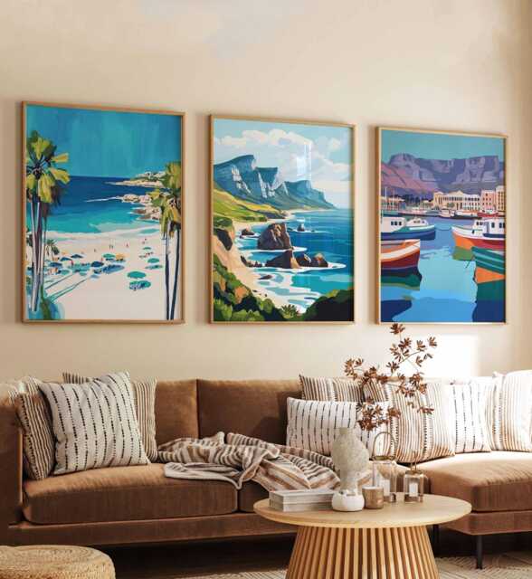 Set Of 3 Cape Town Posters, South Africa Travel Prints, Poster Set, Table Mountain Wall Art, Decor, Cityscape Gift - image 1