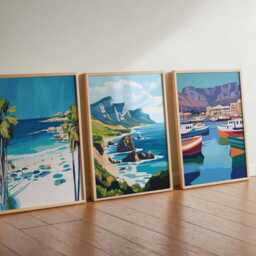 Set Of 3 Cape Town Posters, South Africa Travel Prints, Poster Set, Table Mountain Wall Art, Decor, Cityscape Gift - thumbnail 3