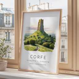 Corfe Castle, Dorset, Travel Print, Dorset Wall Art, Illustrations, Prints, Gift, Illustration, Poster - thumbnail 3