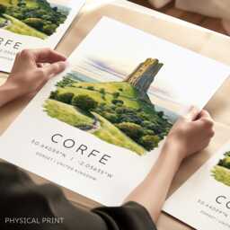 Corfe Castle, Dorset, Travel Print, Dorset Wall Art, Illustrations, Prints, Gift, Illustration, Poster - thumbnail 1